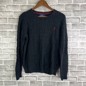 Polo Ralph Lauren Black Cable Knit Red Pony Pullover Sweater Boys XL (18-20)